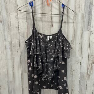 LC Lauren Conrad Ruffle Button Flirty Floral Tank Top Womens Size Small